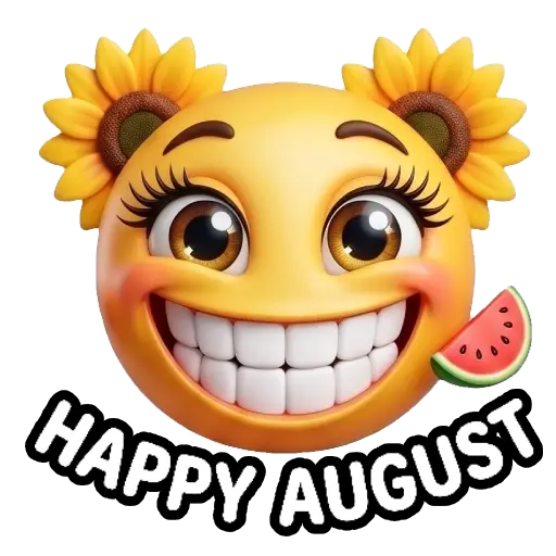 Happy August smiley face WhatsApp sticker